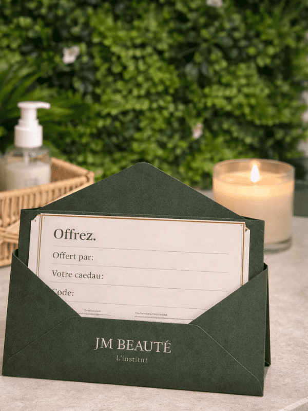 bon cadeau JM Beauté dans un institut à Nantes avec fond mur végétal et ambiance spa